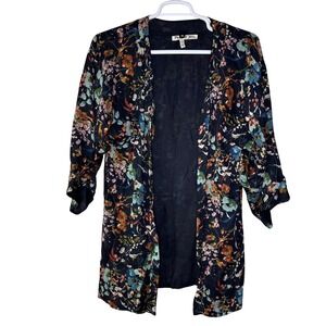 Michael Stars Kimono Jacket Womens One Size Floral Navy Blue Open Front Boho